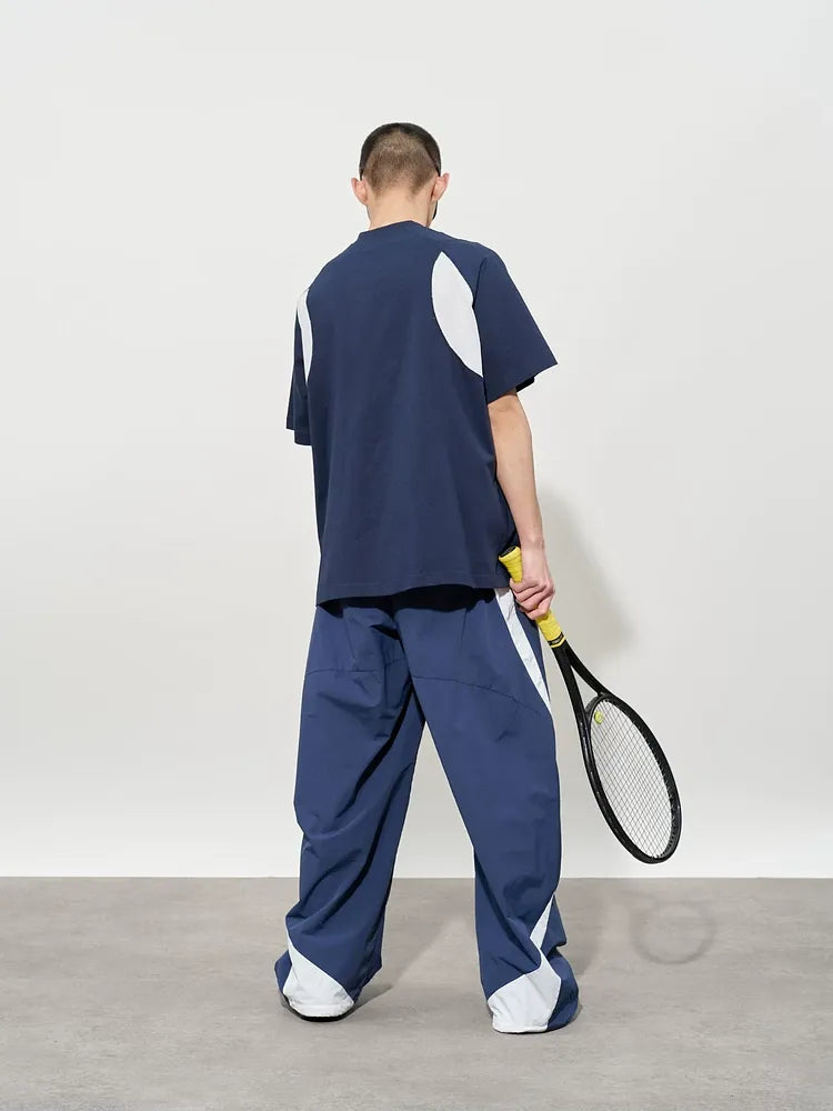 Pleated Color-Block Nylon Trousers