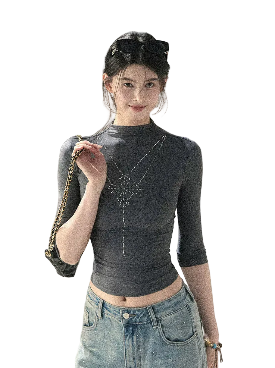Black Night Fragmented Diamond Half Turtleneck T-shirt