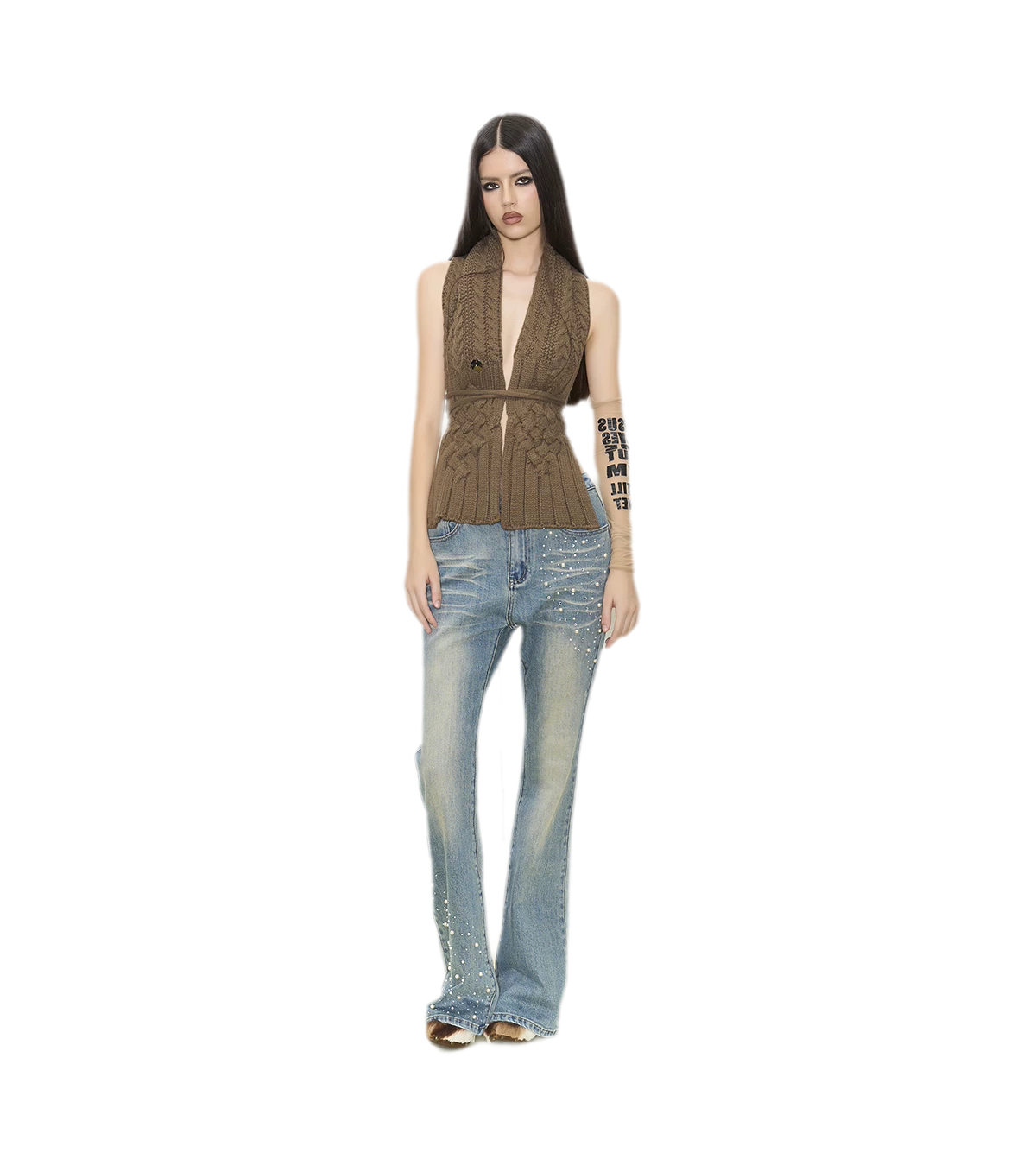 Pearl Embellished Straight Jeans