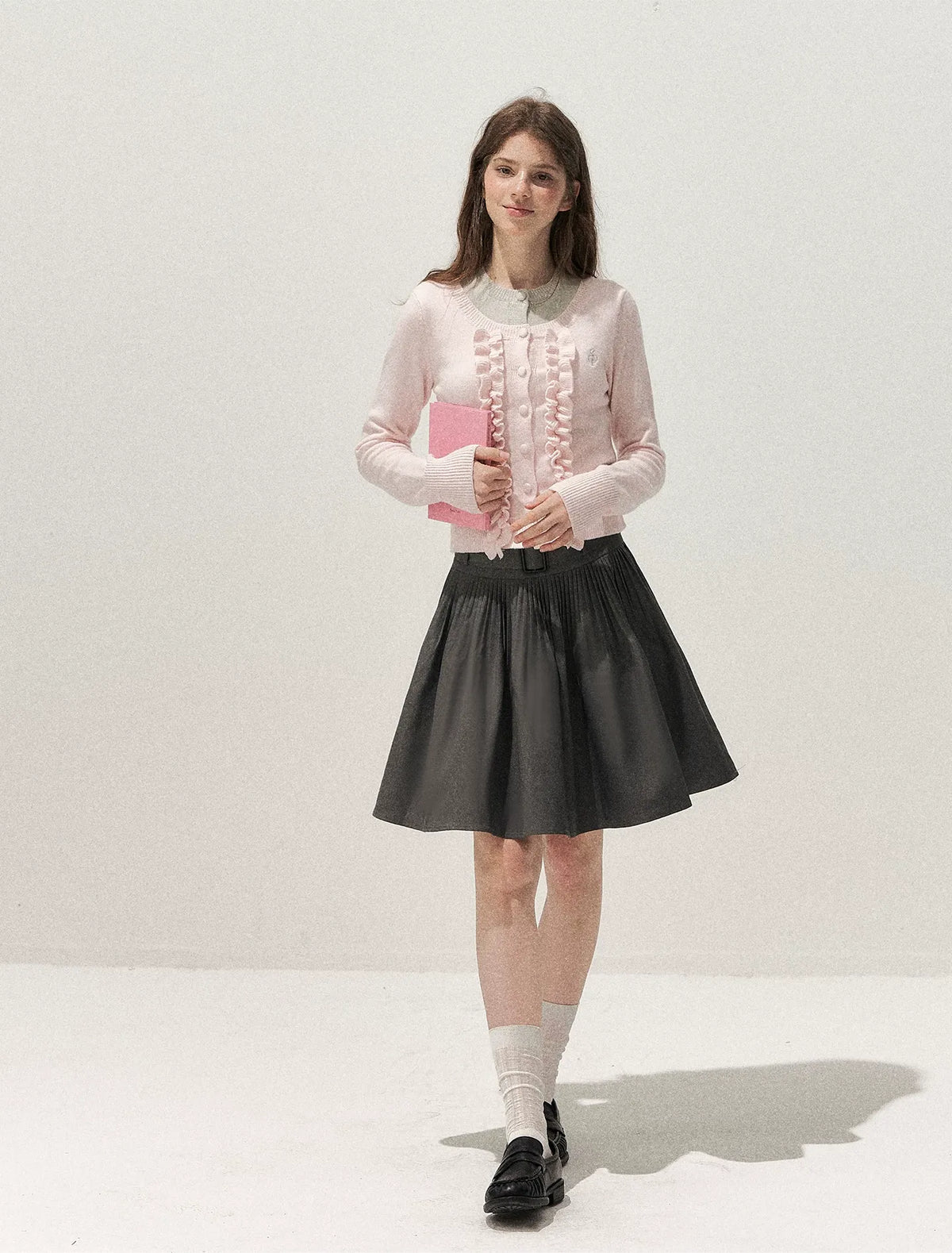Fine-Gauge Ruffle Cardigan Sweater
