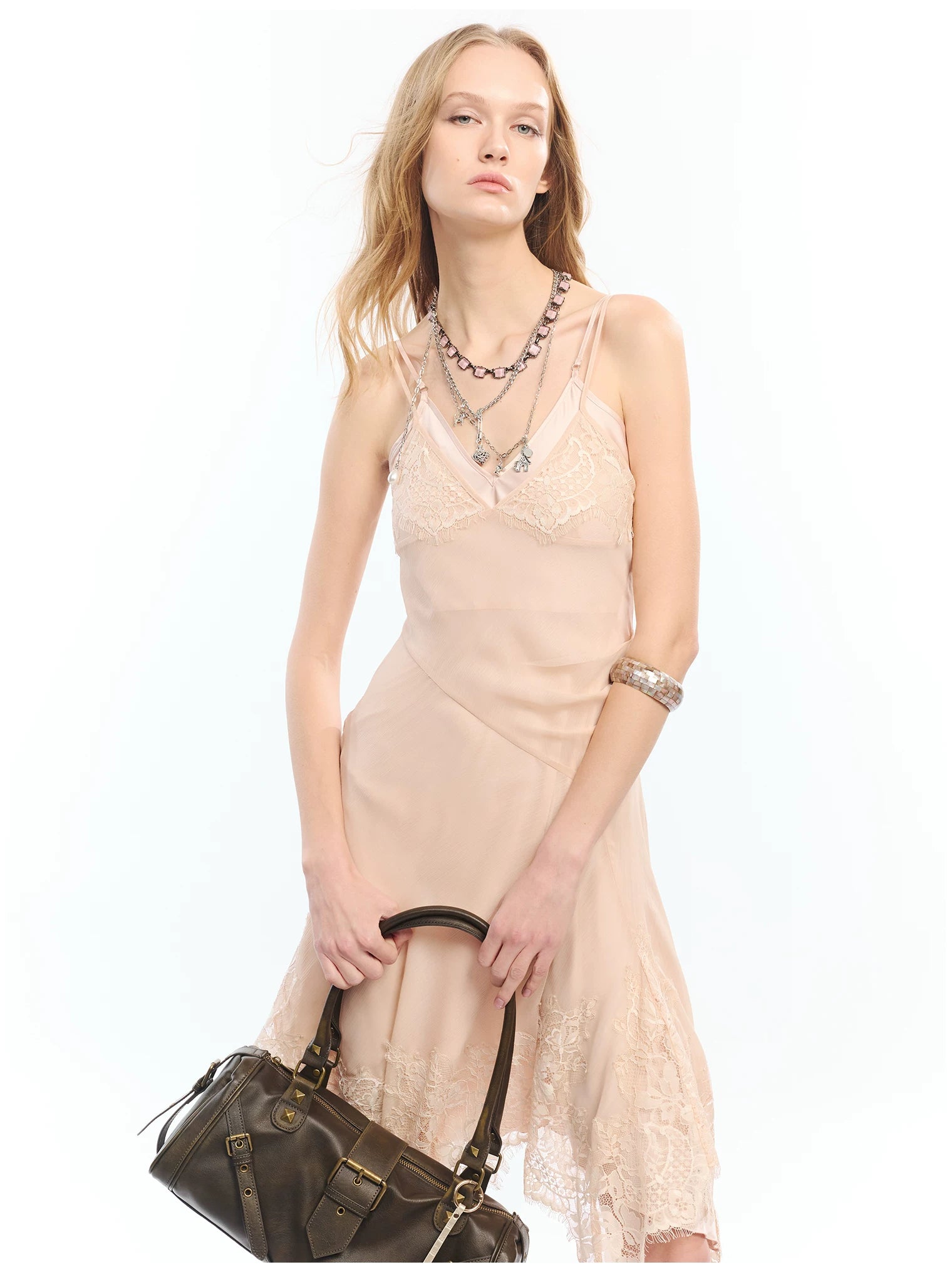 Lace Hem Layered V-Neck Camisole Dress