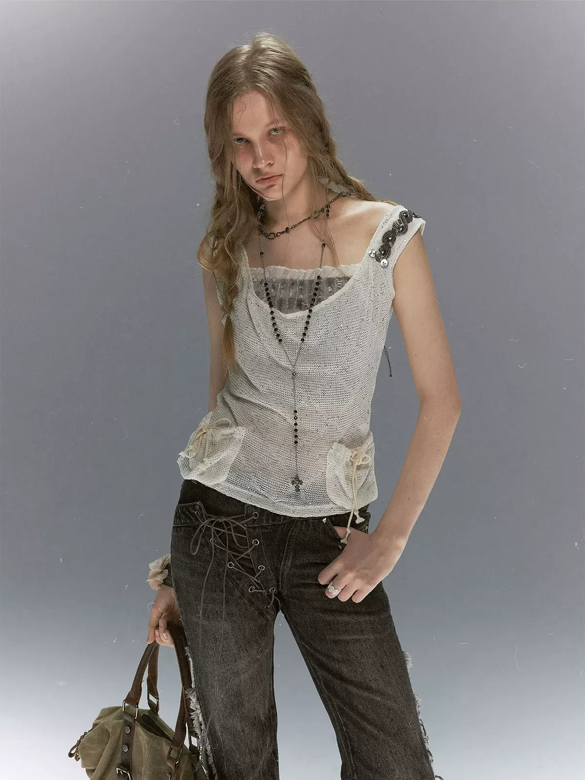 Sequin Lattice Pocket Cami