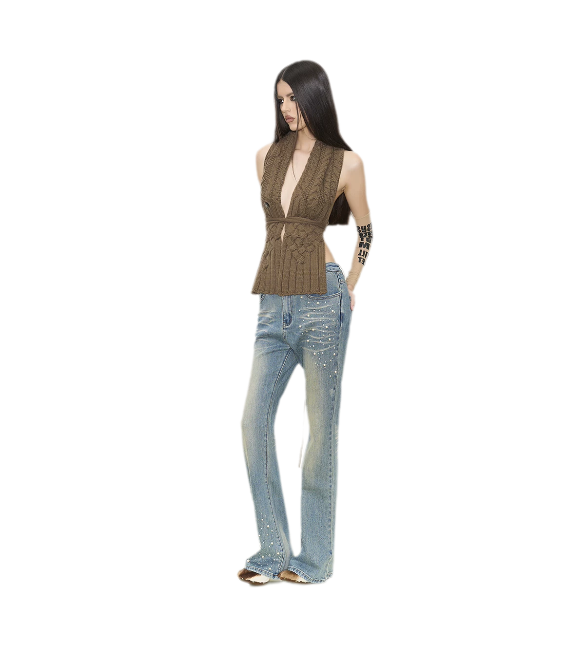 Pearl Embellished Straight Jeans