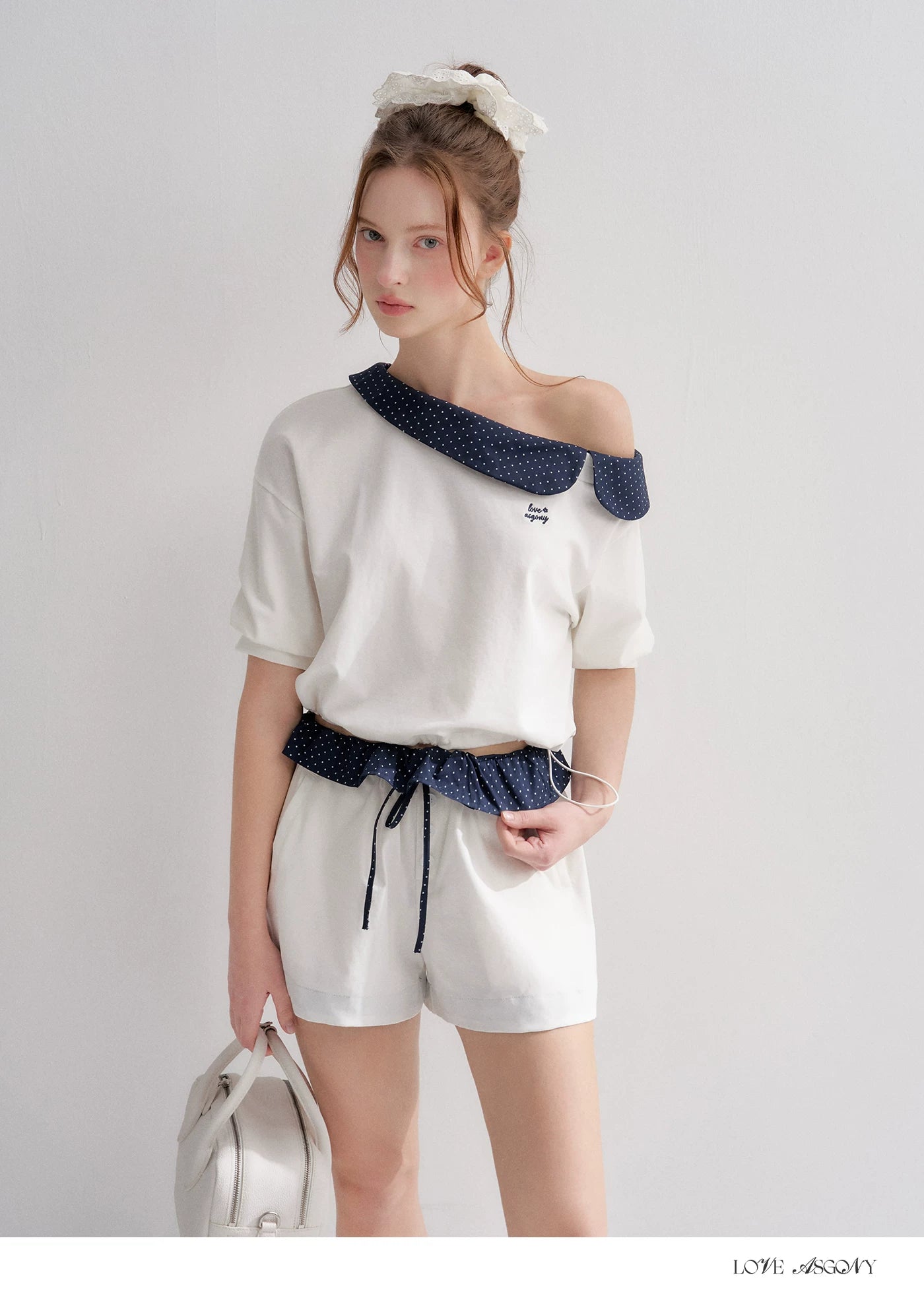 Vintage Polka Dot Asymmetric Short Sleeve Sweatshirt