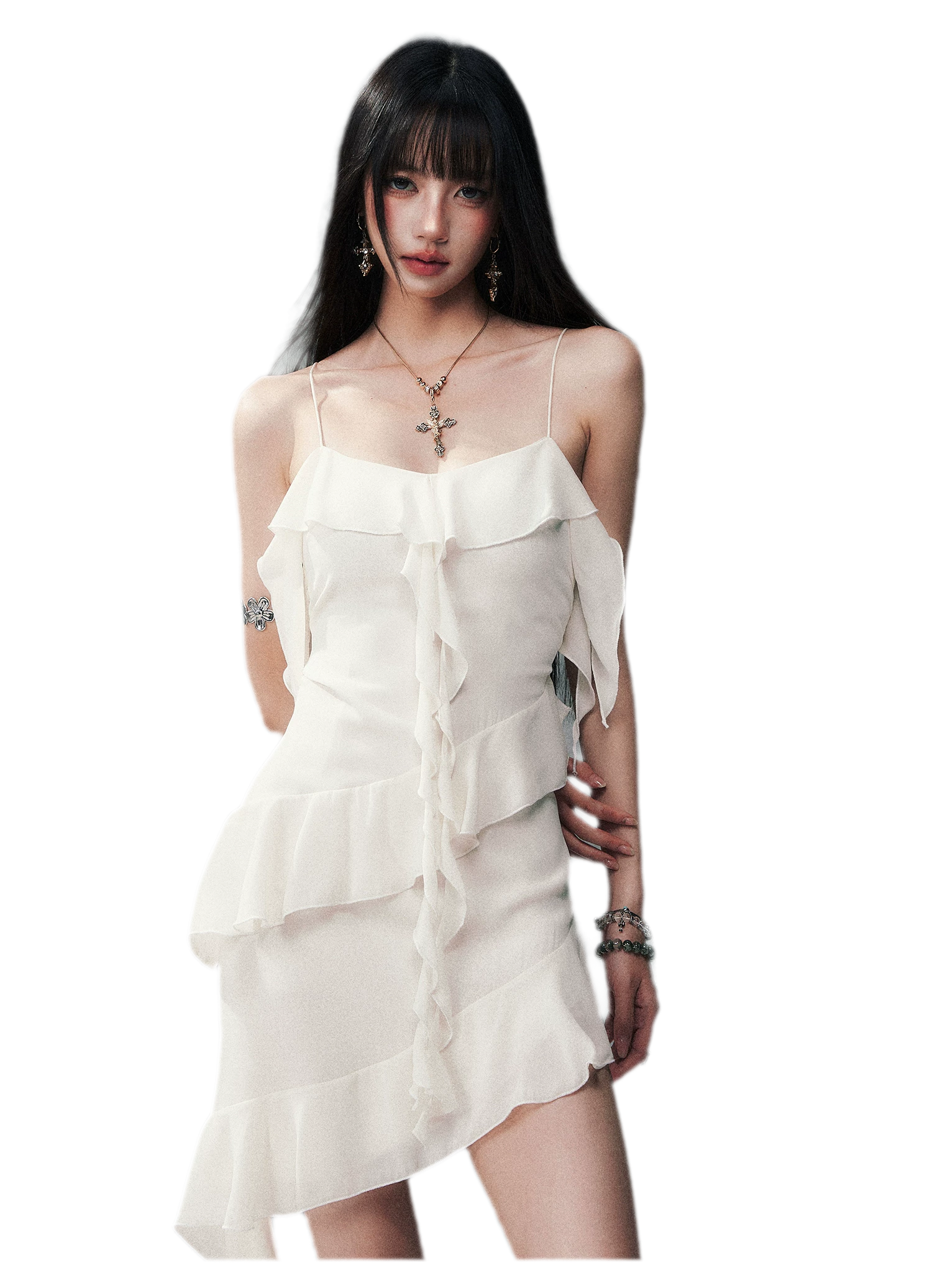 Ruffled Asymmetric Cami Dress