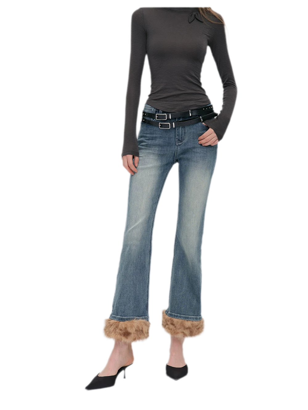Vintage Washed Cropped Flare Jeans