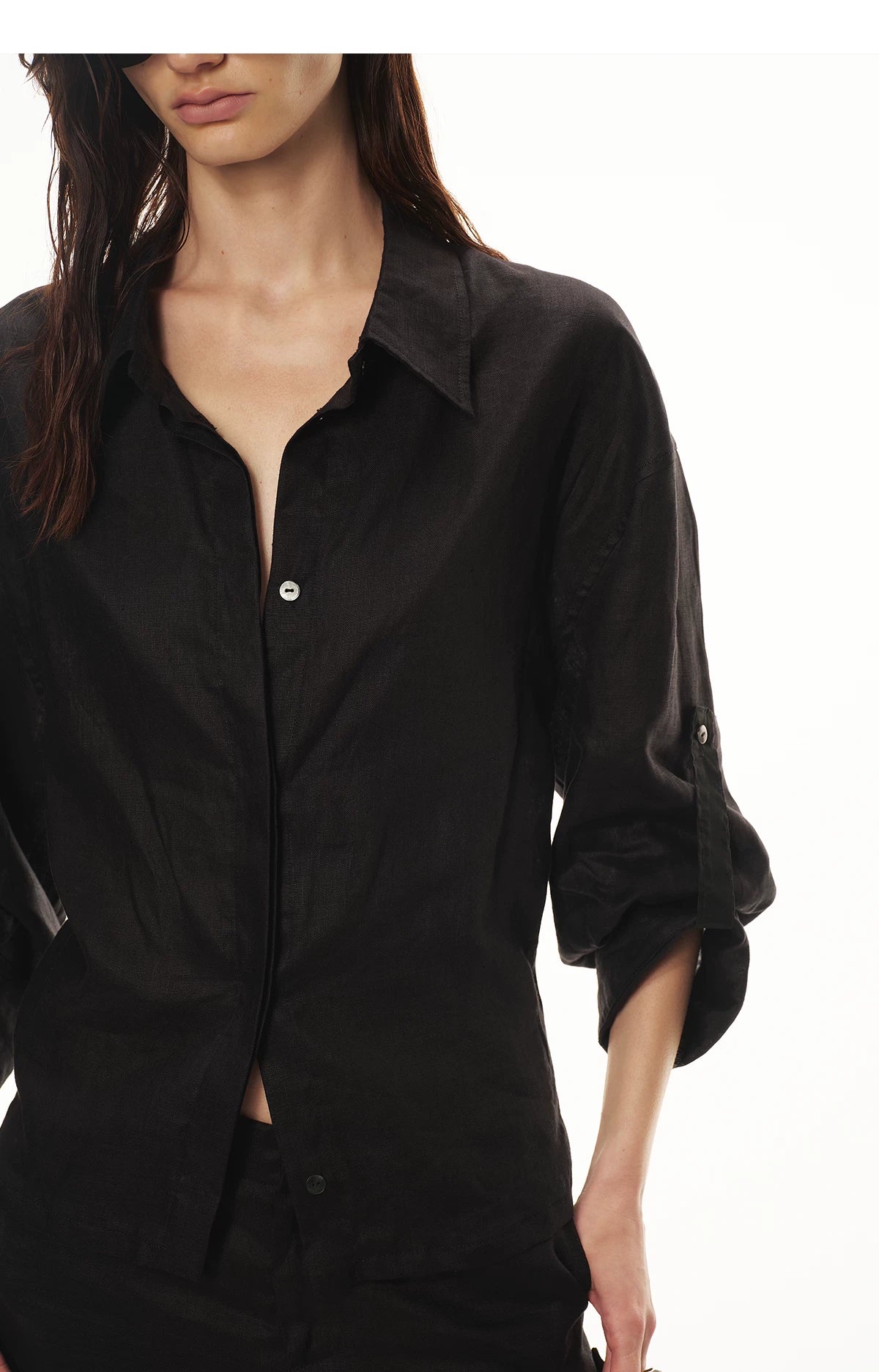 Linen Waist-Defined Shirt & Low-Rise Rolled Shorts Set
