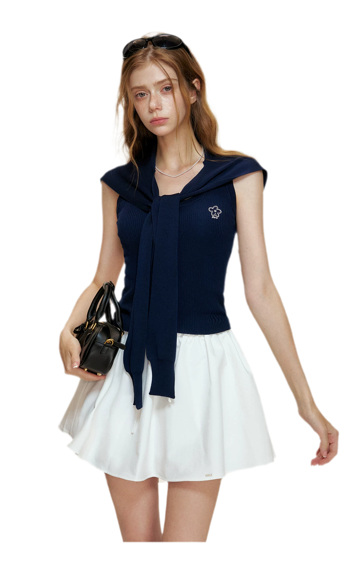 Soft Tencel Navy Shawl Tank