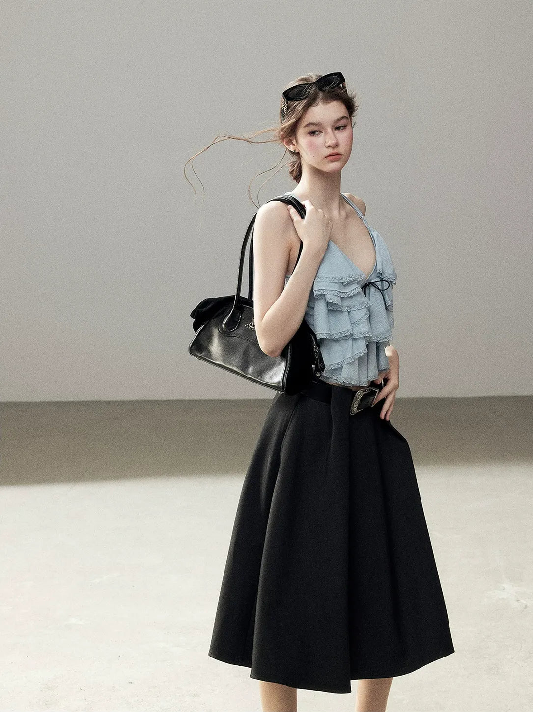 Pleated V-Neck Set