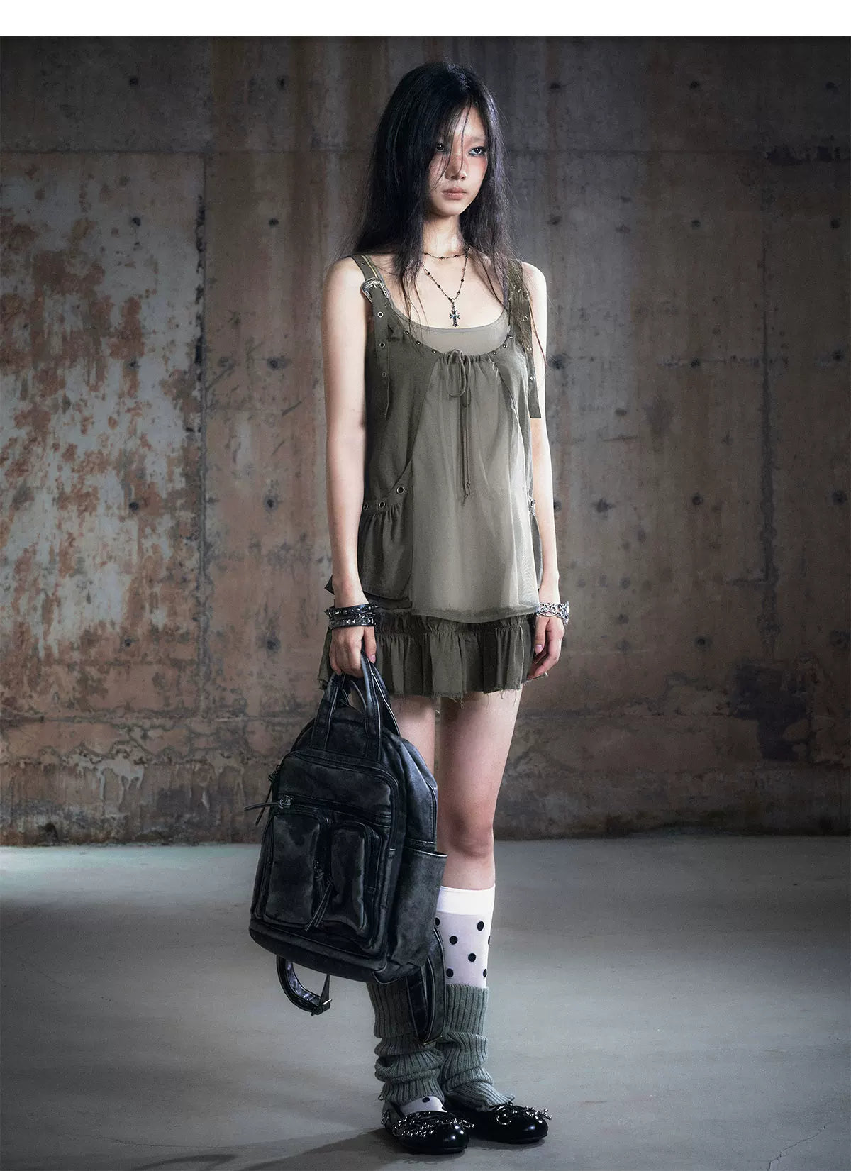 Mesh Layered Strap Dress