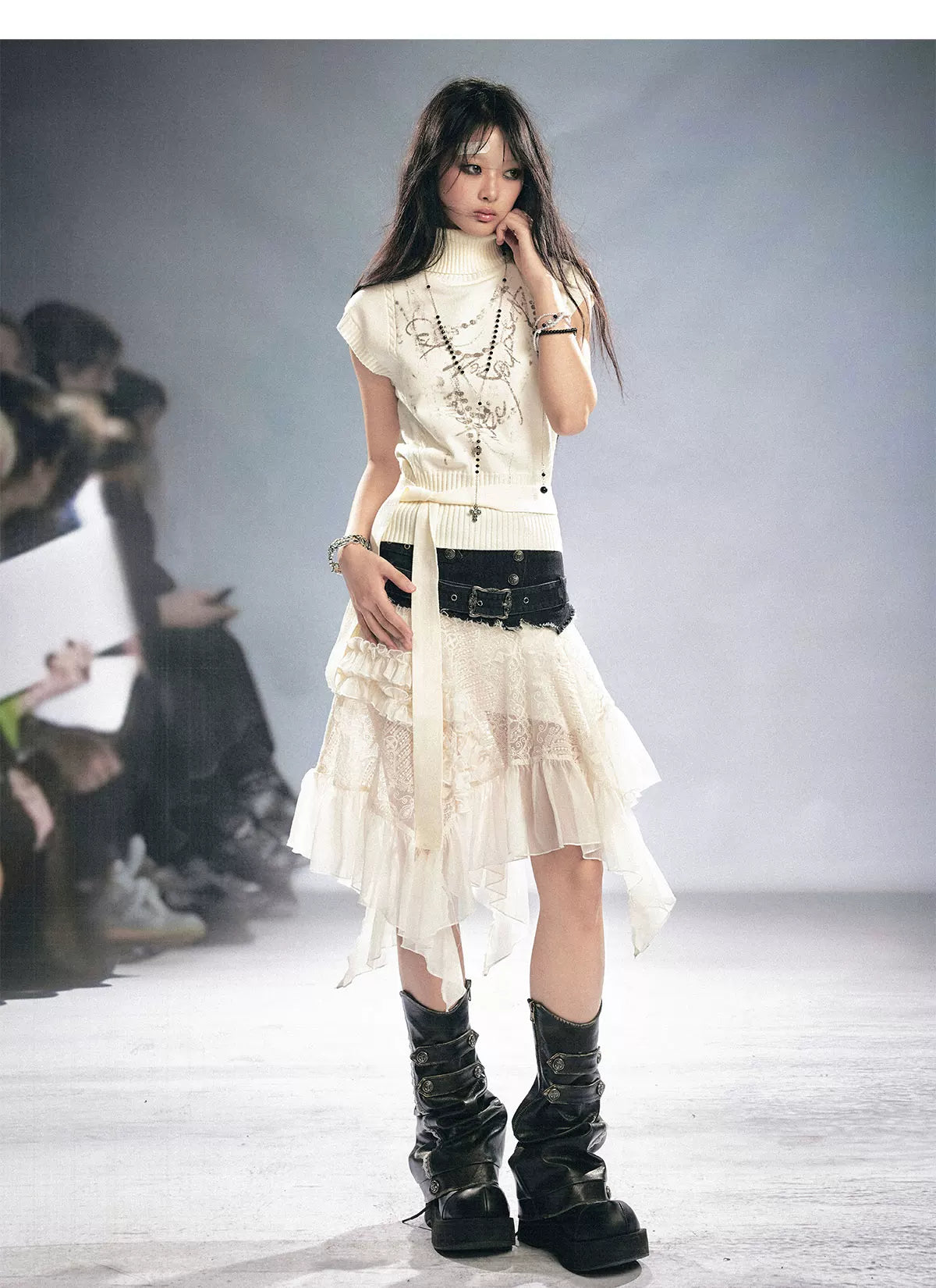 Lace Patchwork Tulle Skirt