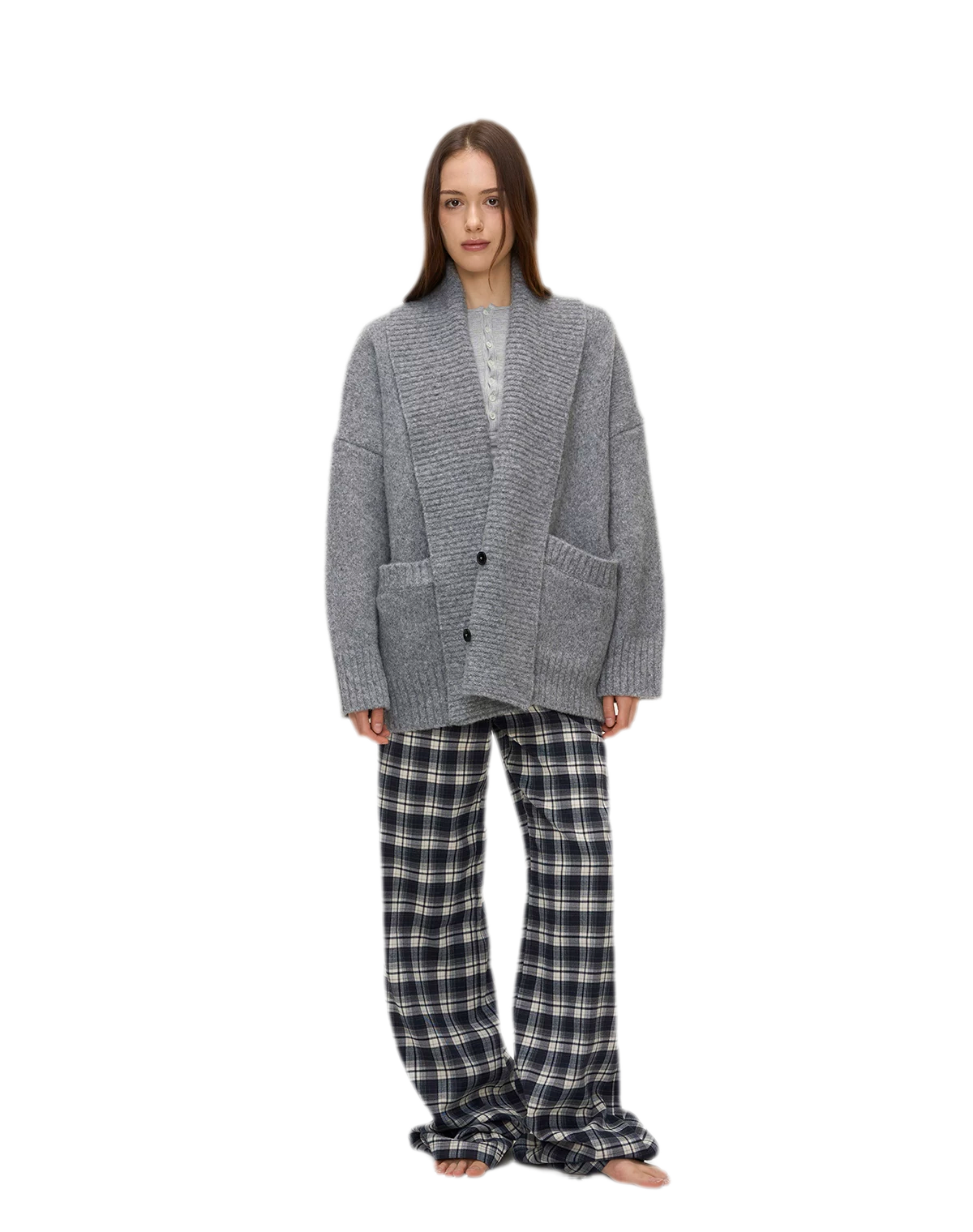 Brushed Plaid Wide-Leg Pants