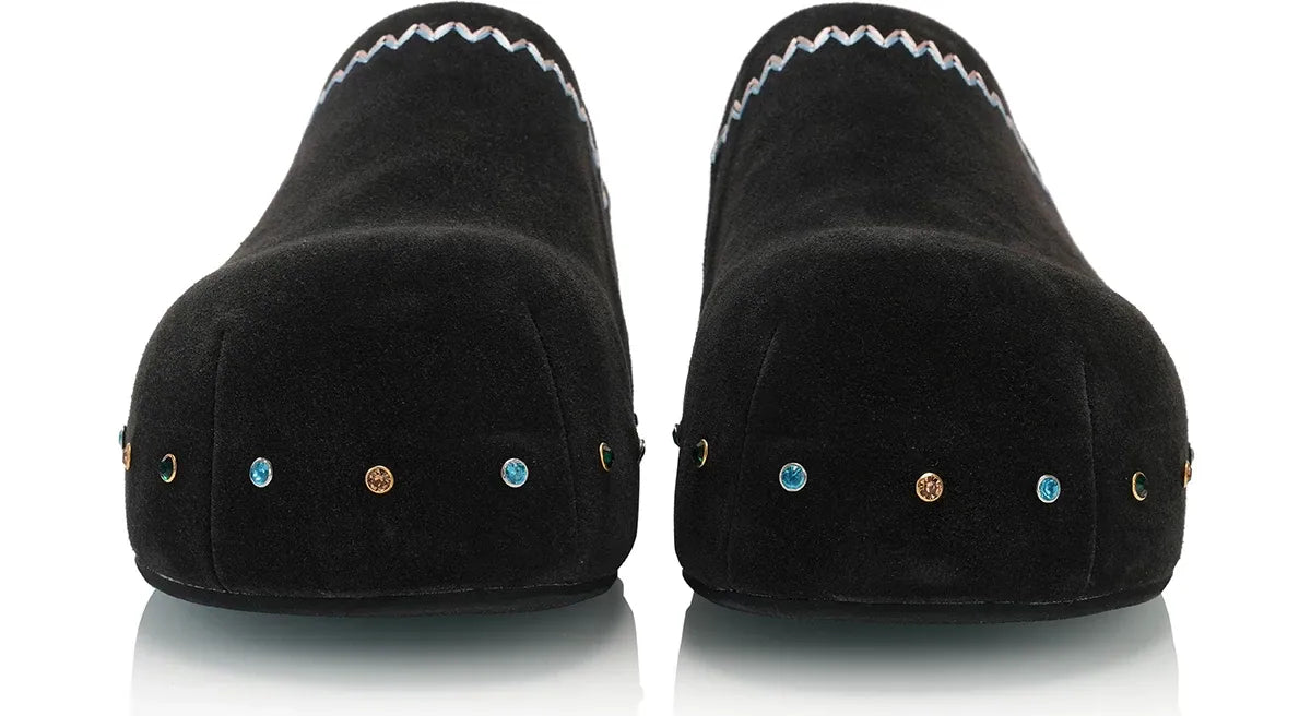 Rhinestone Platform Suede Mules