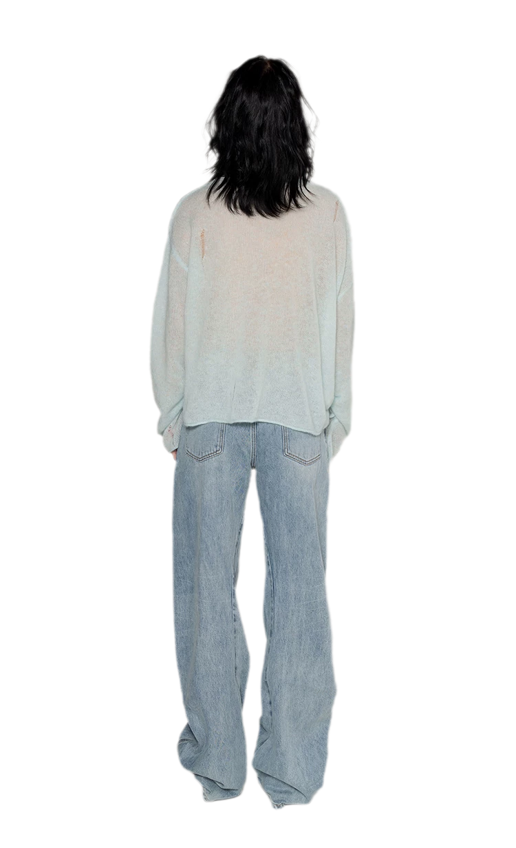 Pullover in mohair effetto consumato con strass