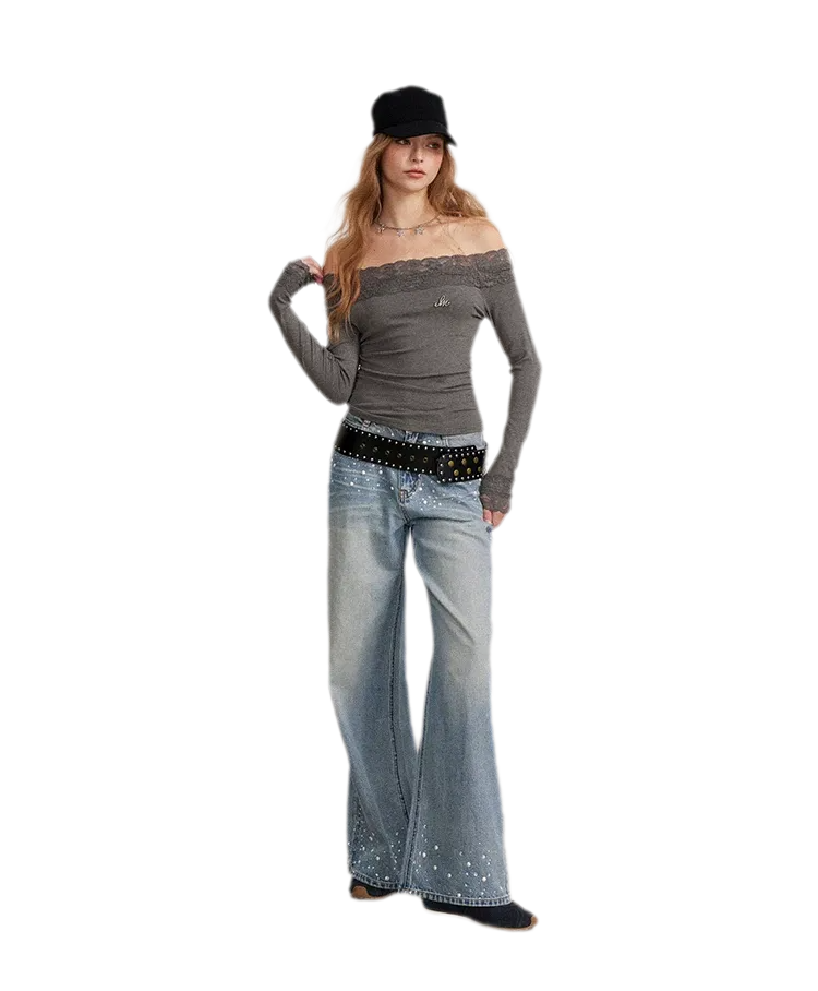 Lace Panel Off-Shoulder T-Shirt