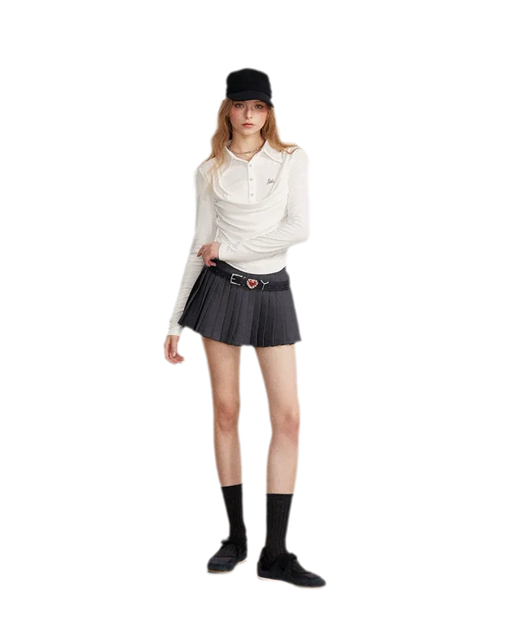 Contrast Pleated A-Line Mini Skirt