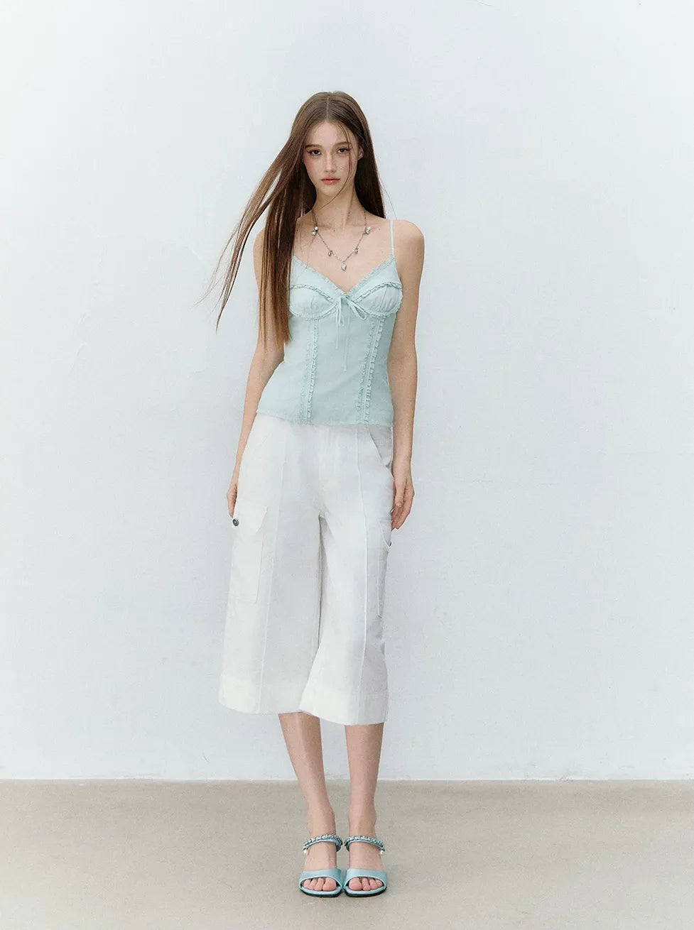 Semi-Sweet Design Bowknot Ruffle Camisole & Skirt Set