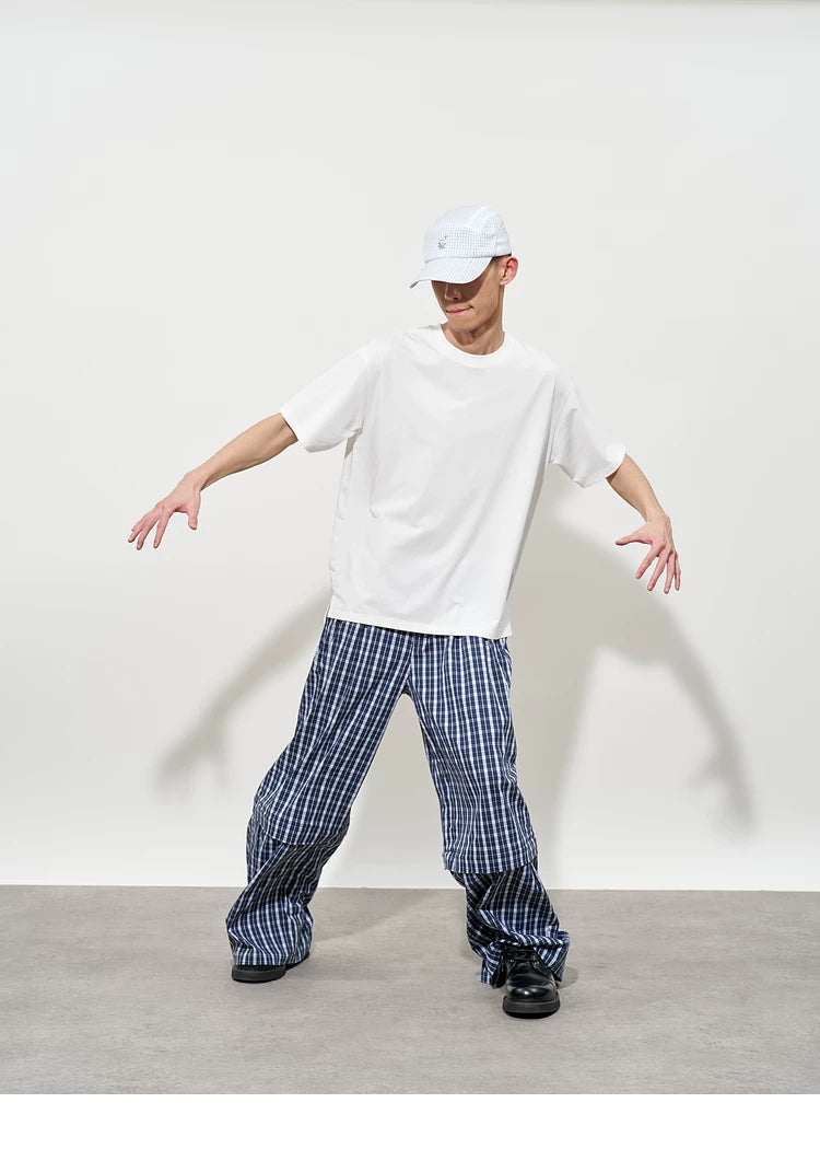 Detachable Check Straight-Leg Trousers