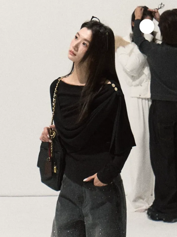 Draped Slim Knit Top