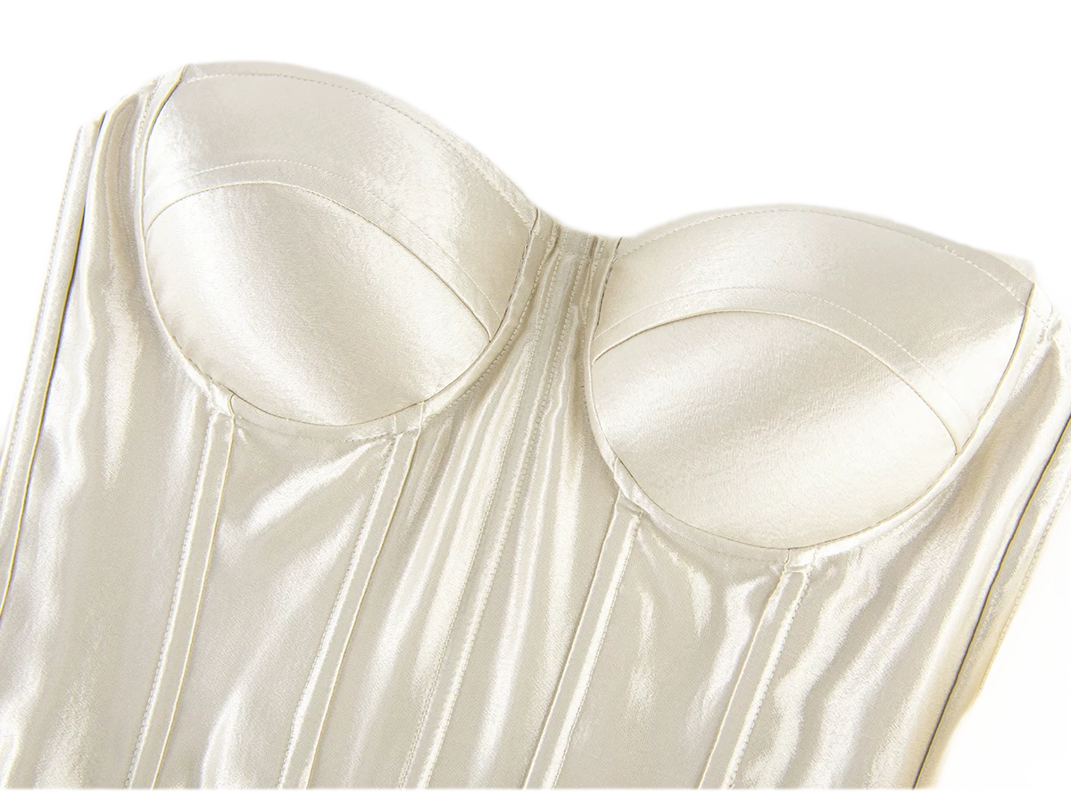 Fishbone Ruffle Chiffon Bustier Top