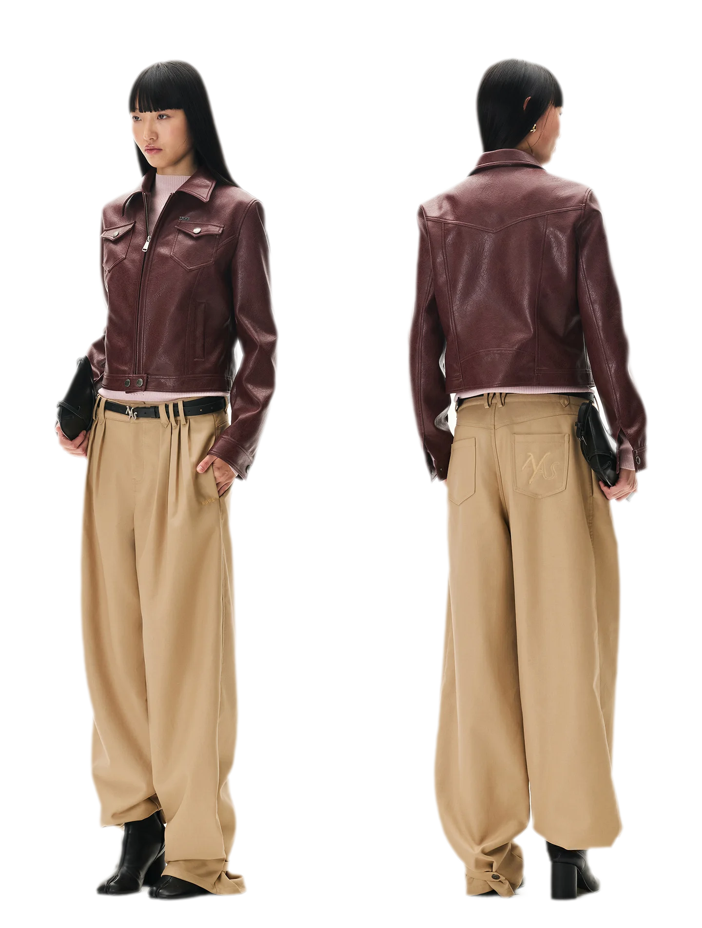 Meteorite Texture Fitted Leather Jacket