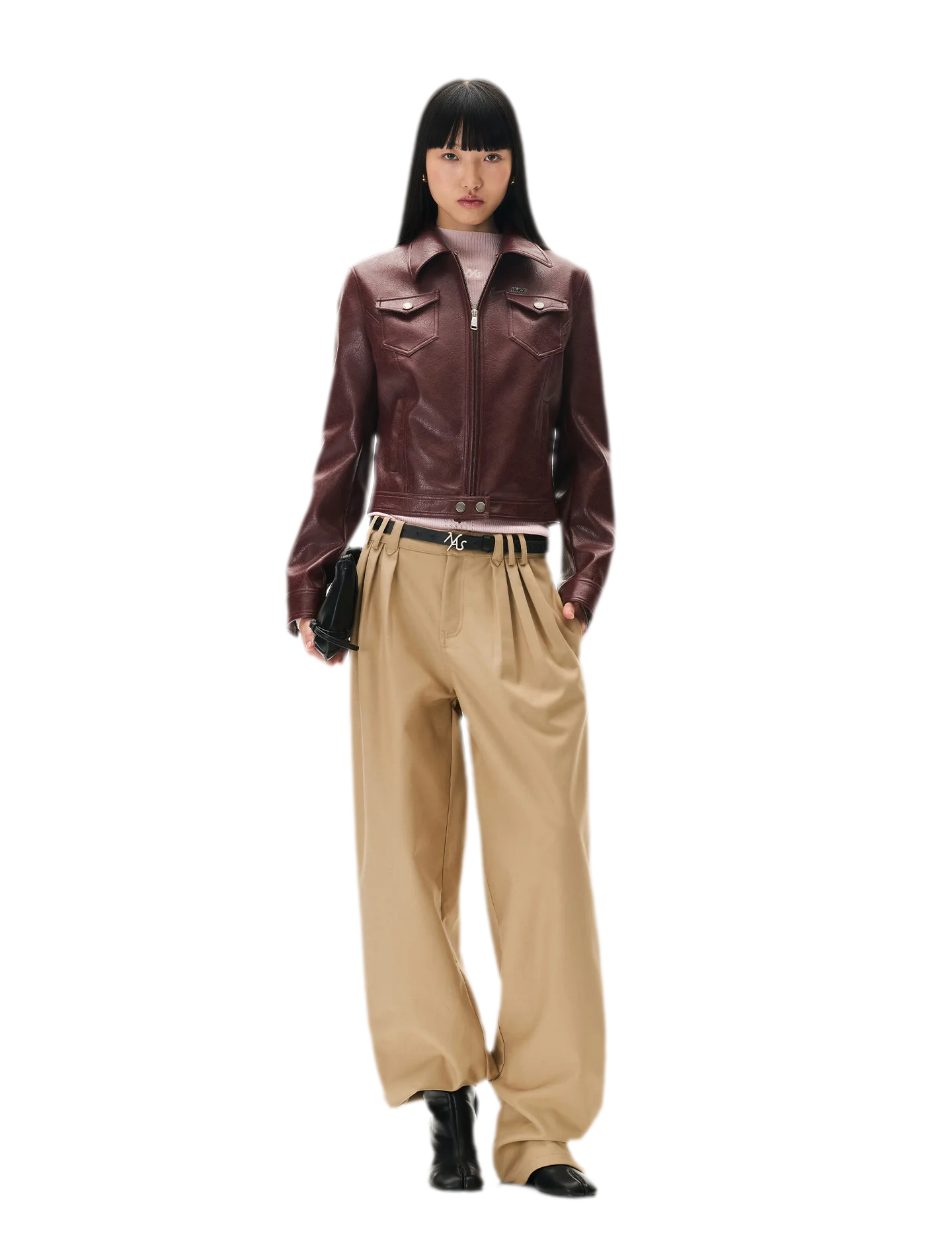 Meteorite Texture Fitted Leather Jacket