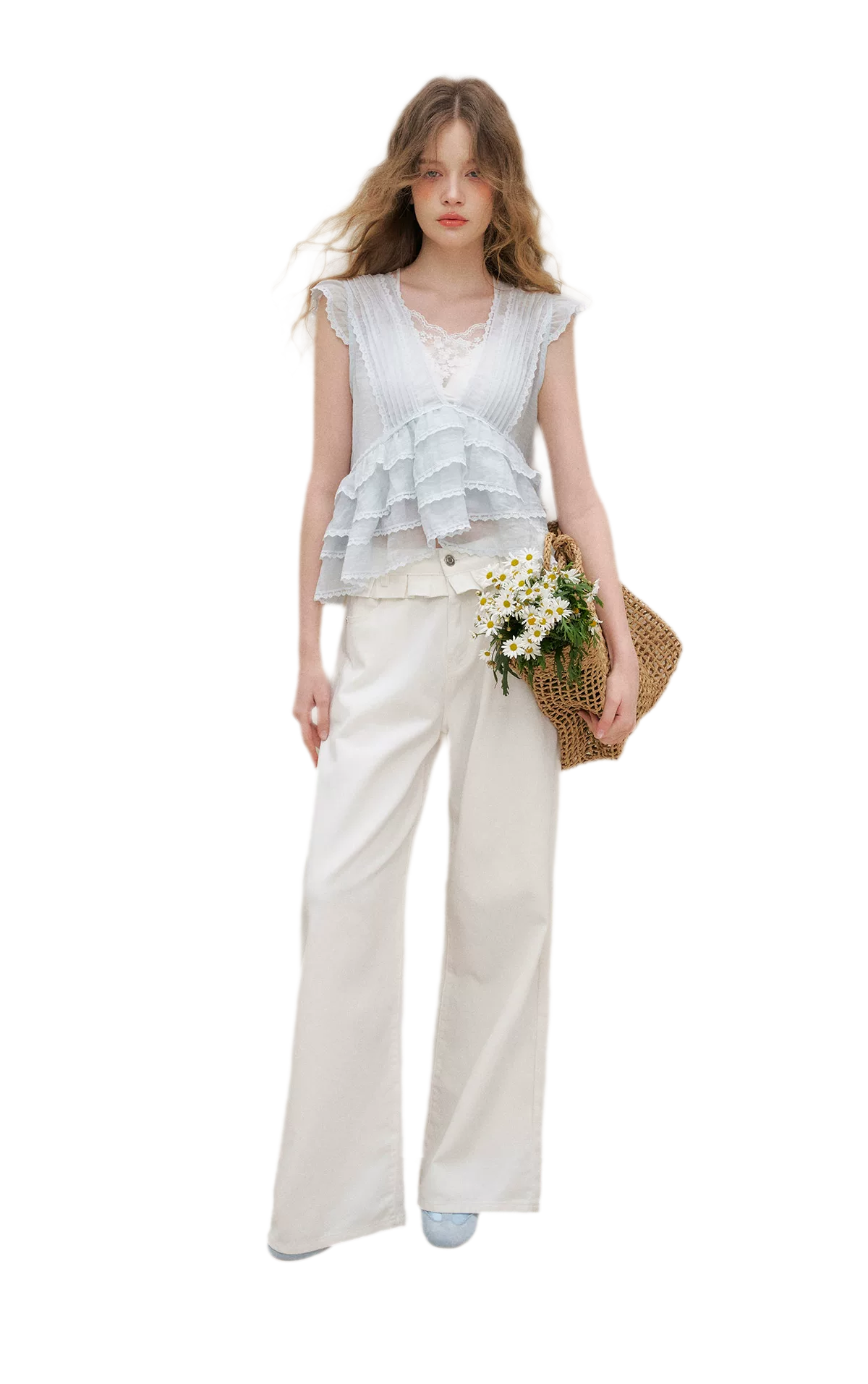 Organza Lace Ruffle Sleeveless Top