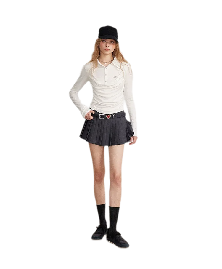 Contrast Pleated A-Line Mini Skirt