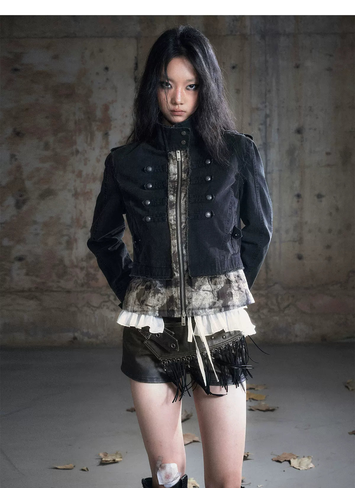 Washed Patchwork Zip Jacket