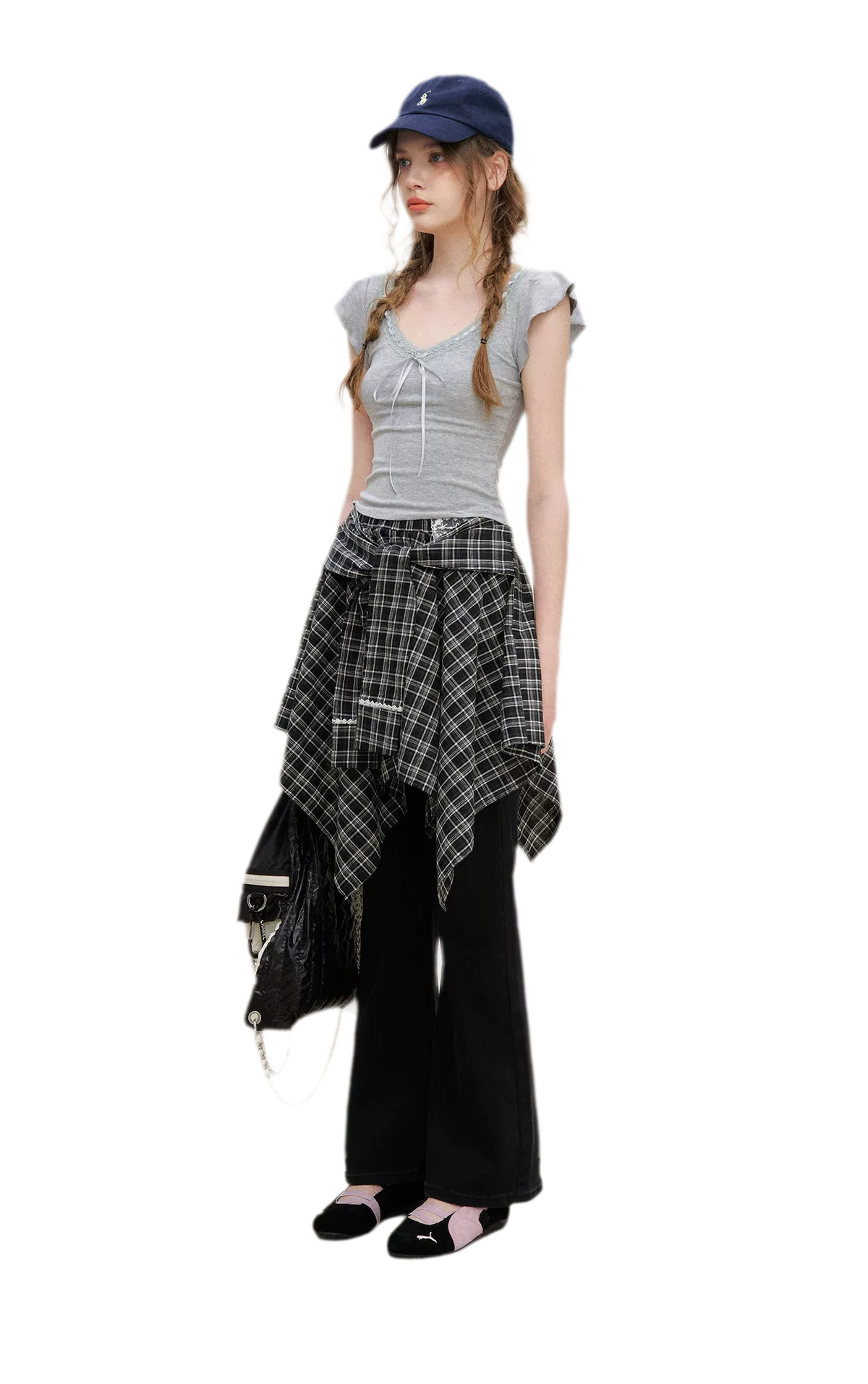 Asymmetric Lace Patchwork Plaid Skirt/Top