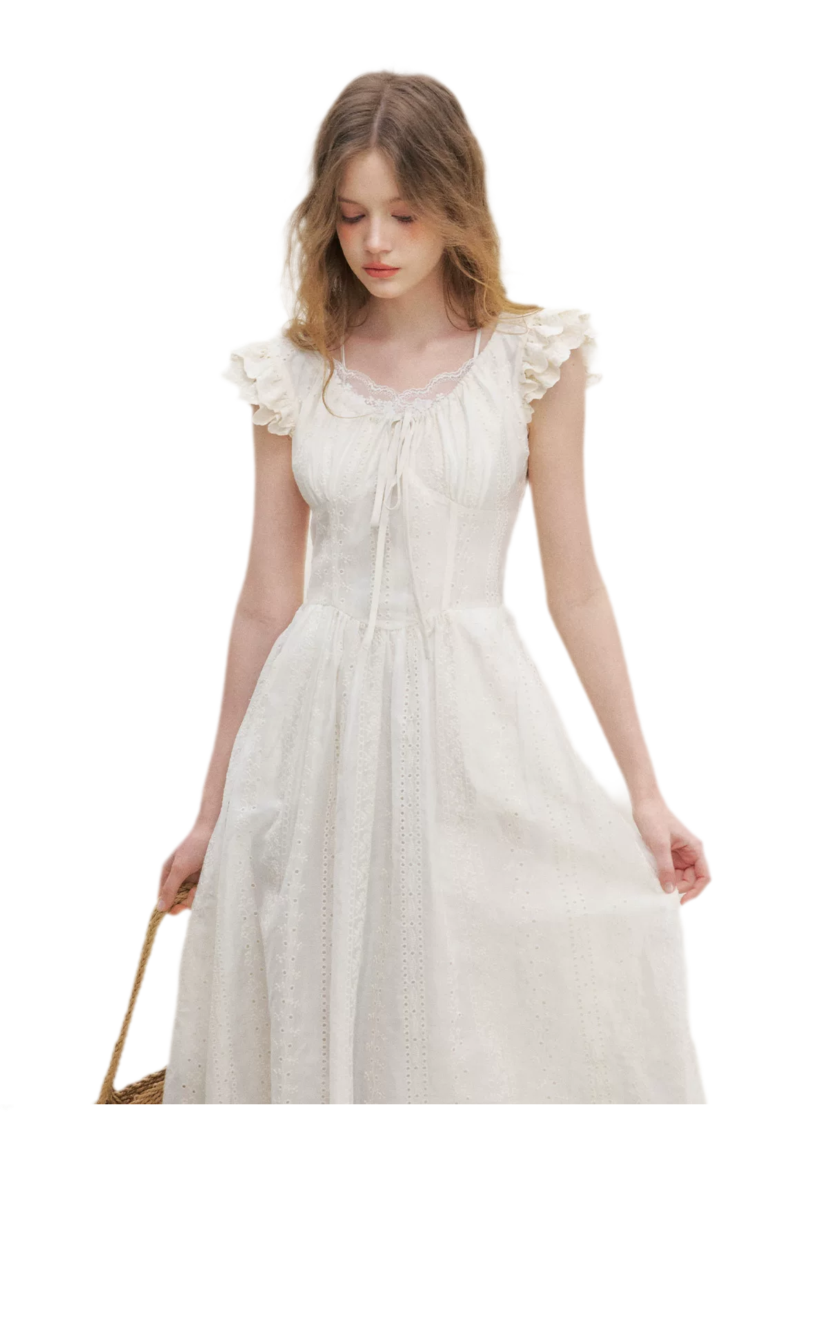 Embroidered Flutter Sleeve Dress