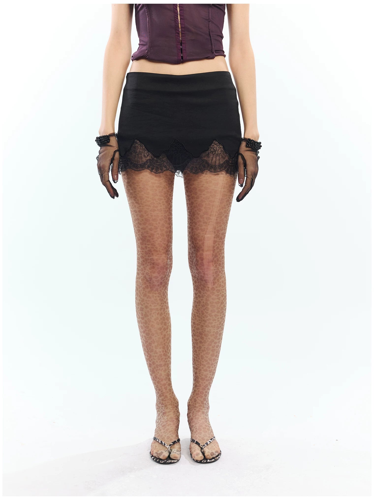 Lace Panel Embroidered Cut-Out Mini Skirt