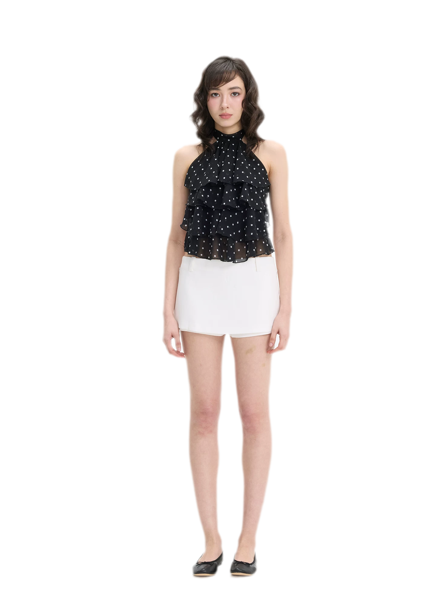 Polka-Dot Ruffle Halter Top