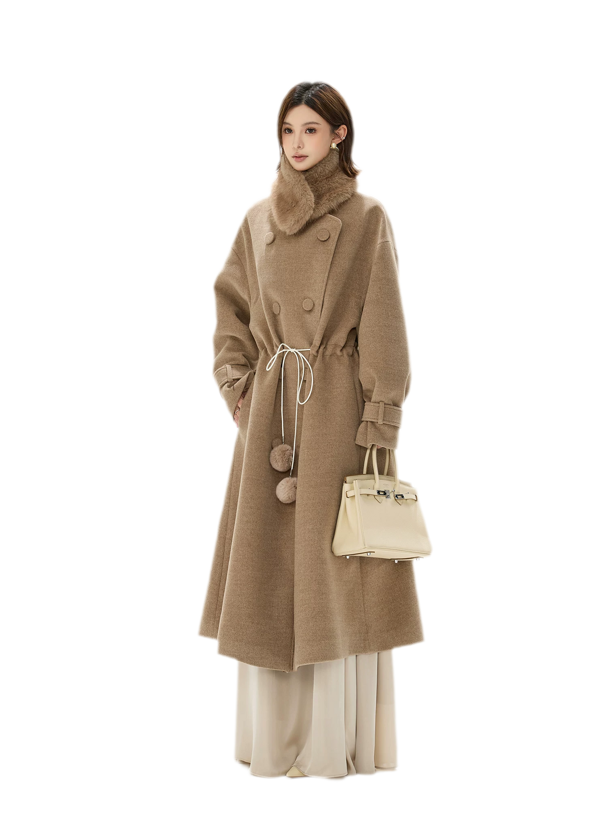 Detachable Fur Collar A-Line Coat