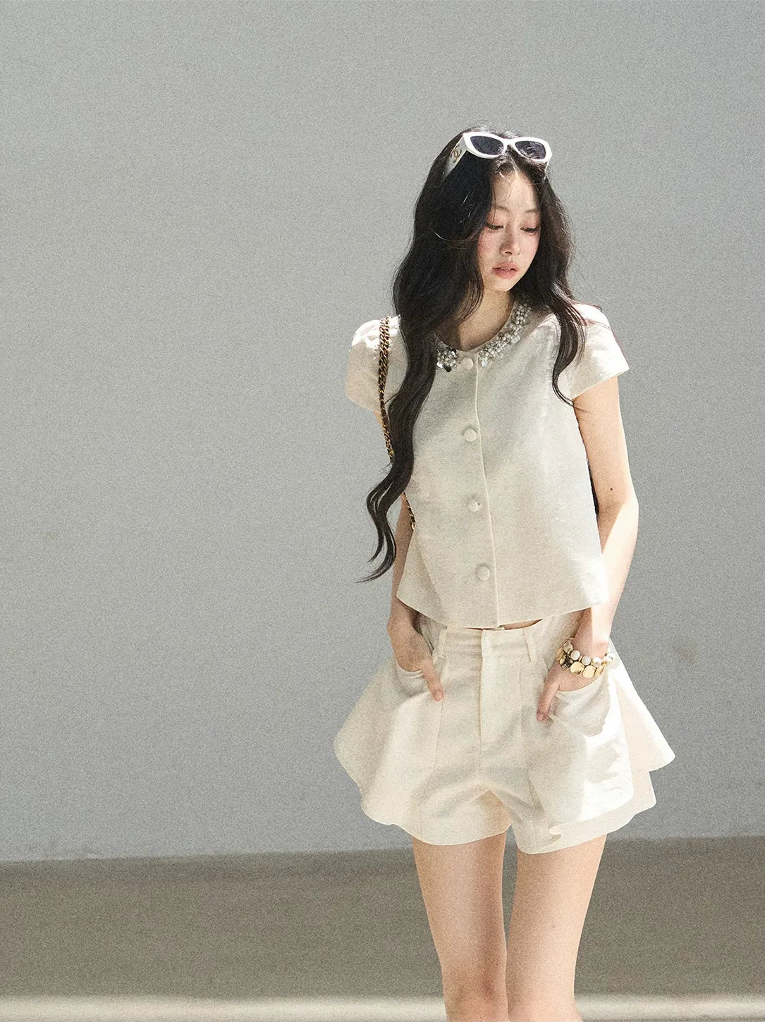 Beaded Collar Short Set