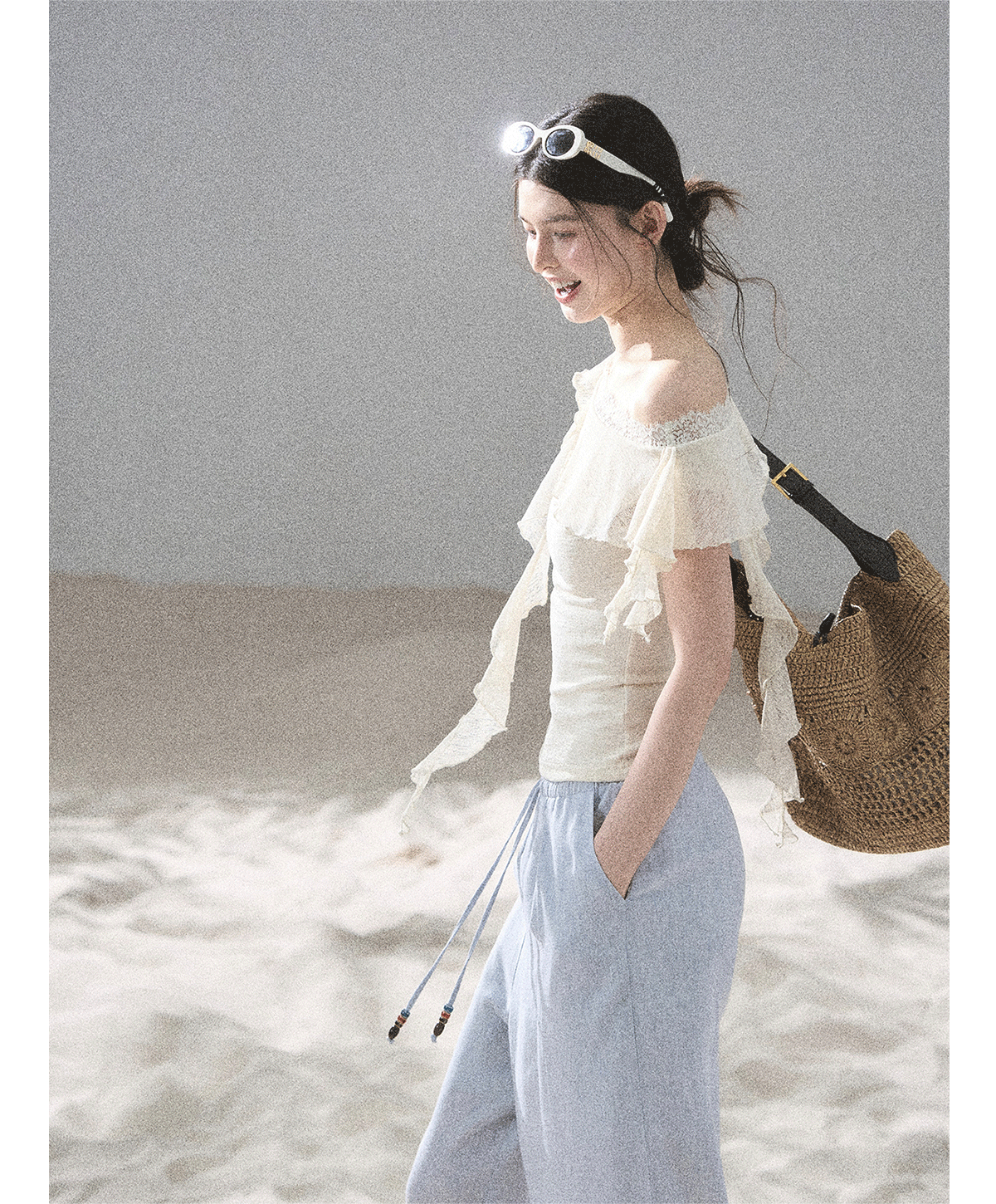 Lace One-Shoulder Crop Tee