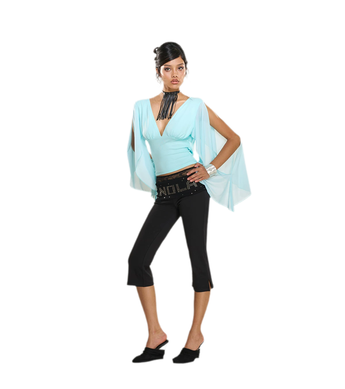 Beaded Backless Chiffon Knit Top