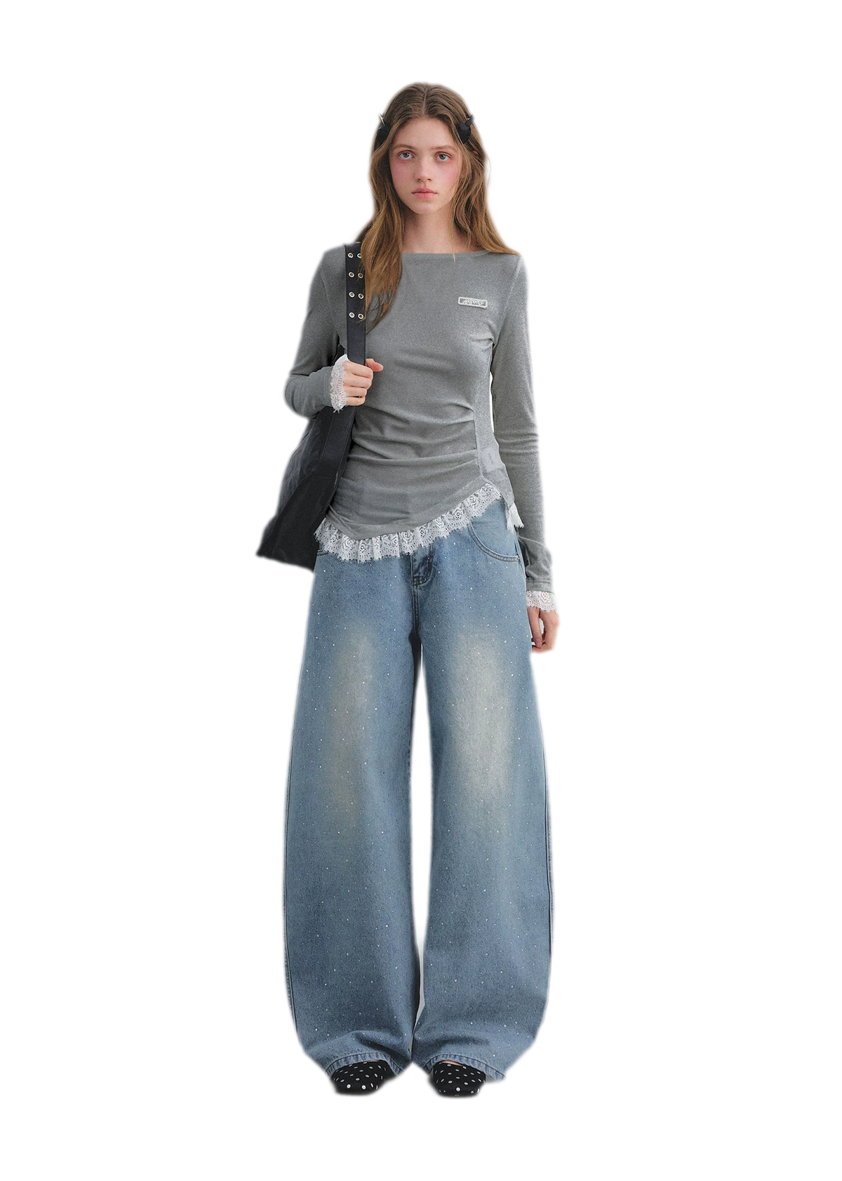 Lace Panel Ruched Hem Top