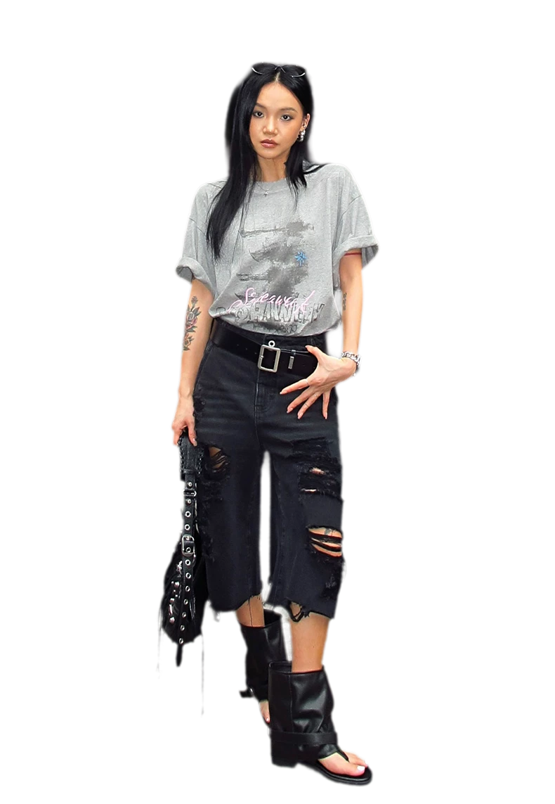 Cotton Rhinestone Graphic T-Shirt