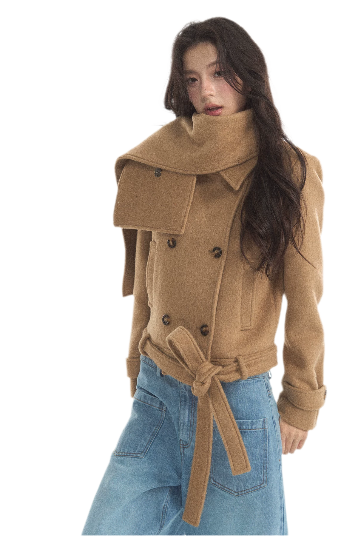 Wool Double-Breasted Cropped Coat