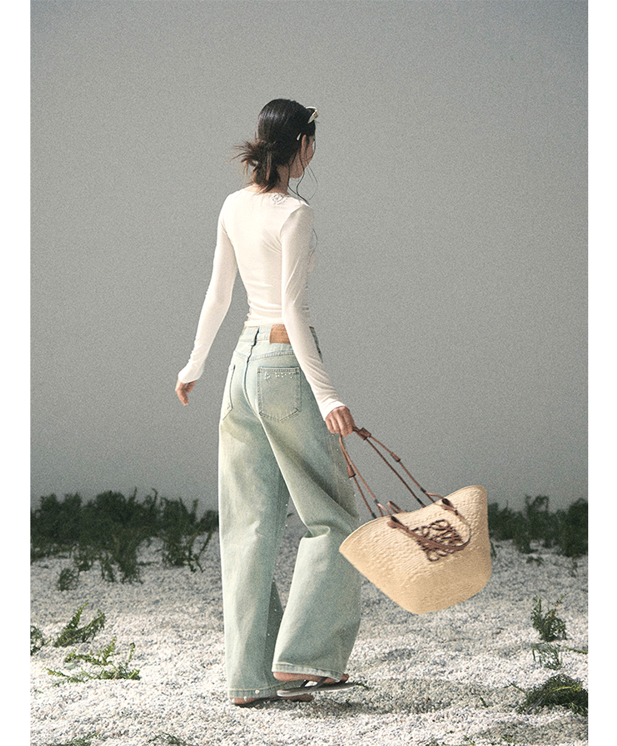 Washed Pearl Wide-Leg Jeans