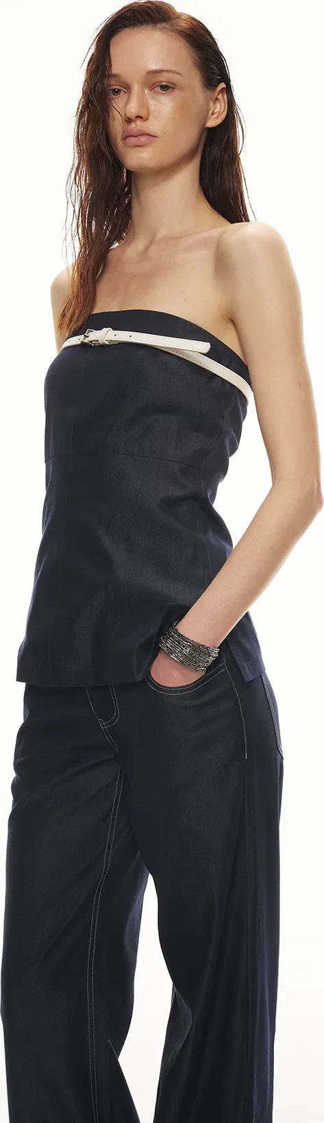 Soft Tencel Denim Fishtail Bustier Top & Pants