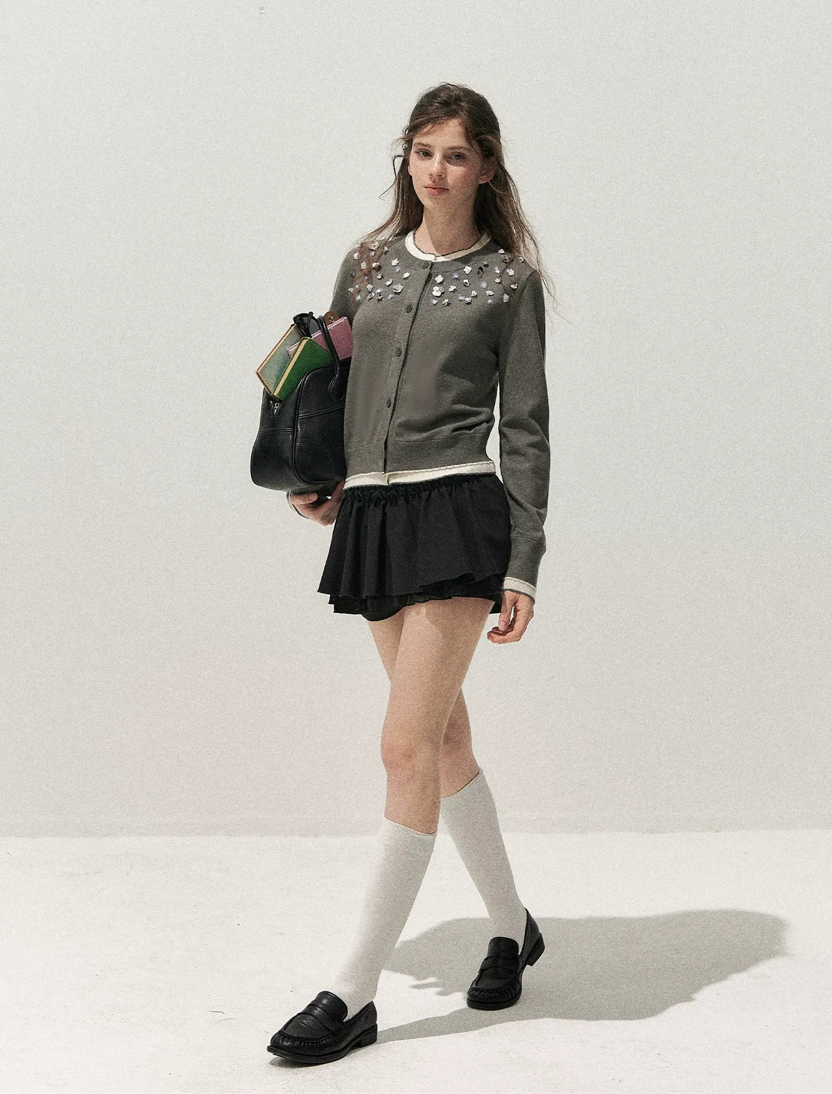 Hand Beaded Colorblock Knit Cardigan