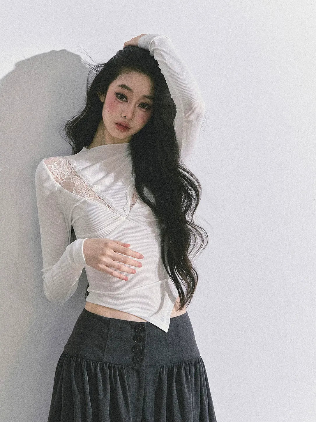 Lace Ruched Slim Fit Top