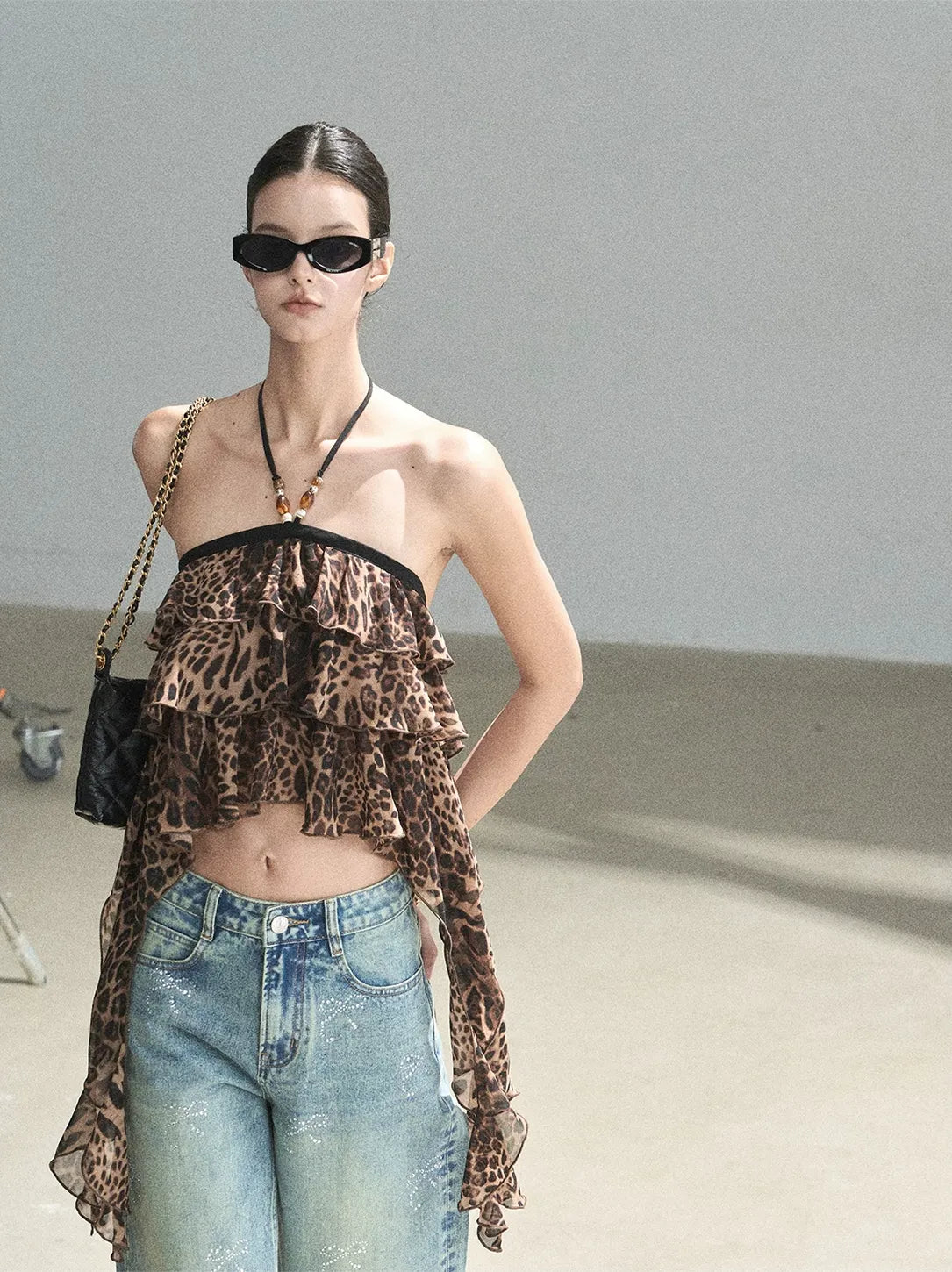 Leopard Ruffle Halter Top