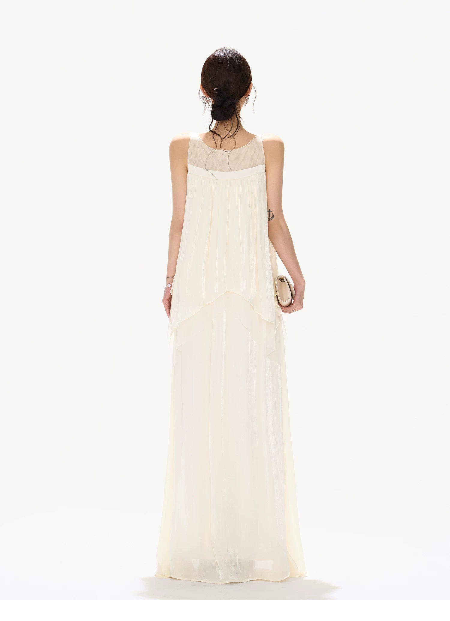 Sleeveless Mesh Ruffle Long Dress
