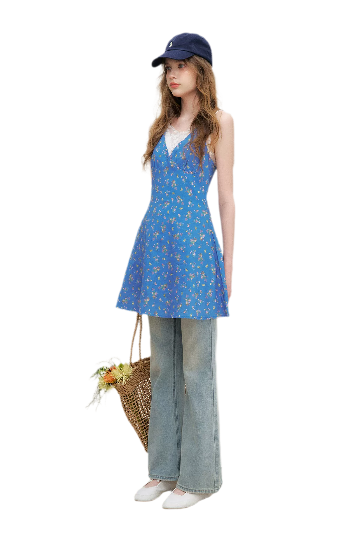 Romantic French Halter V-neck Floral Dress
