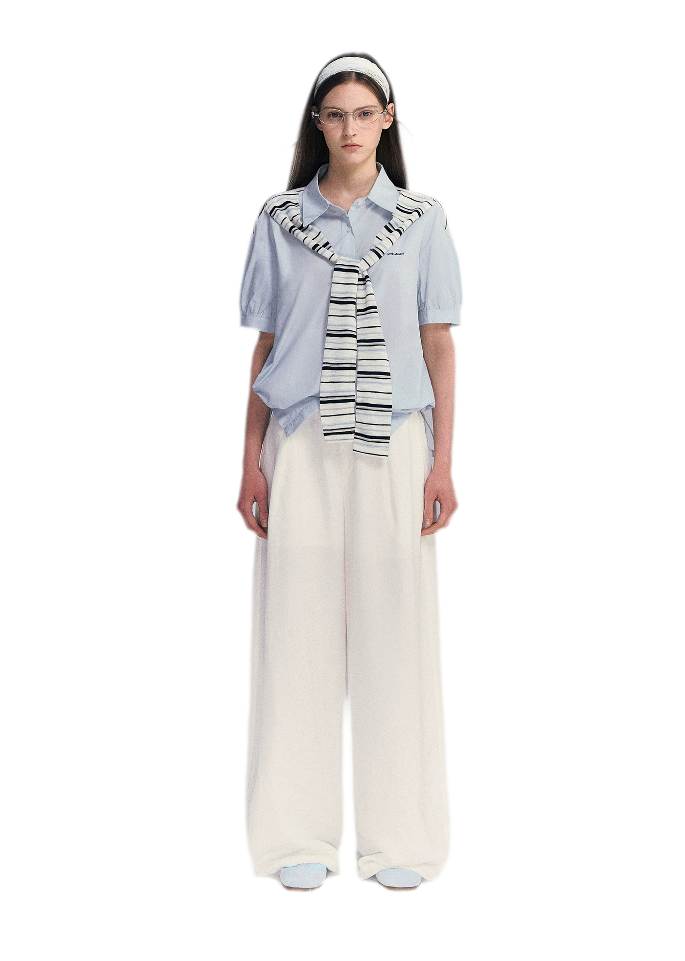 Striped Scarf Hem Shirt