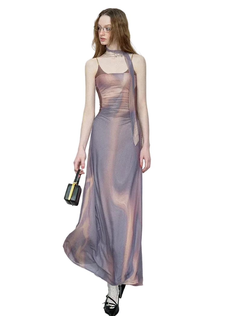 City Island Diary Colorblock Off-Shoulder Slip Dress