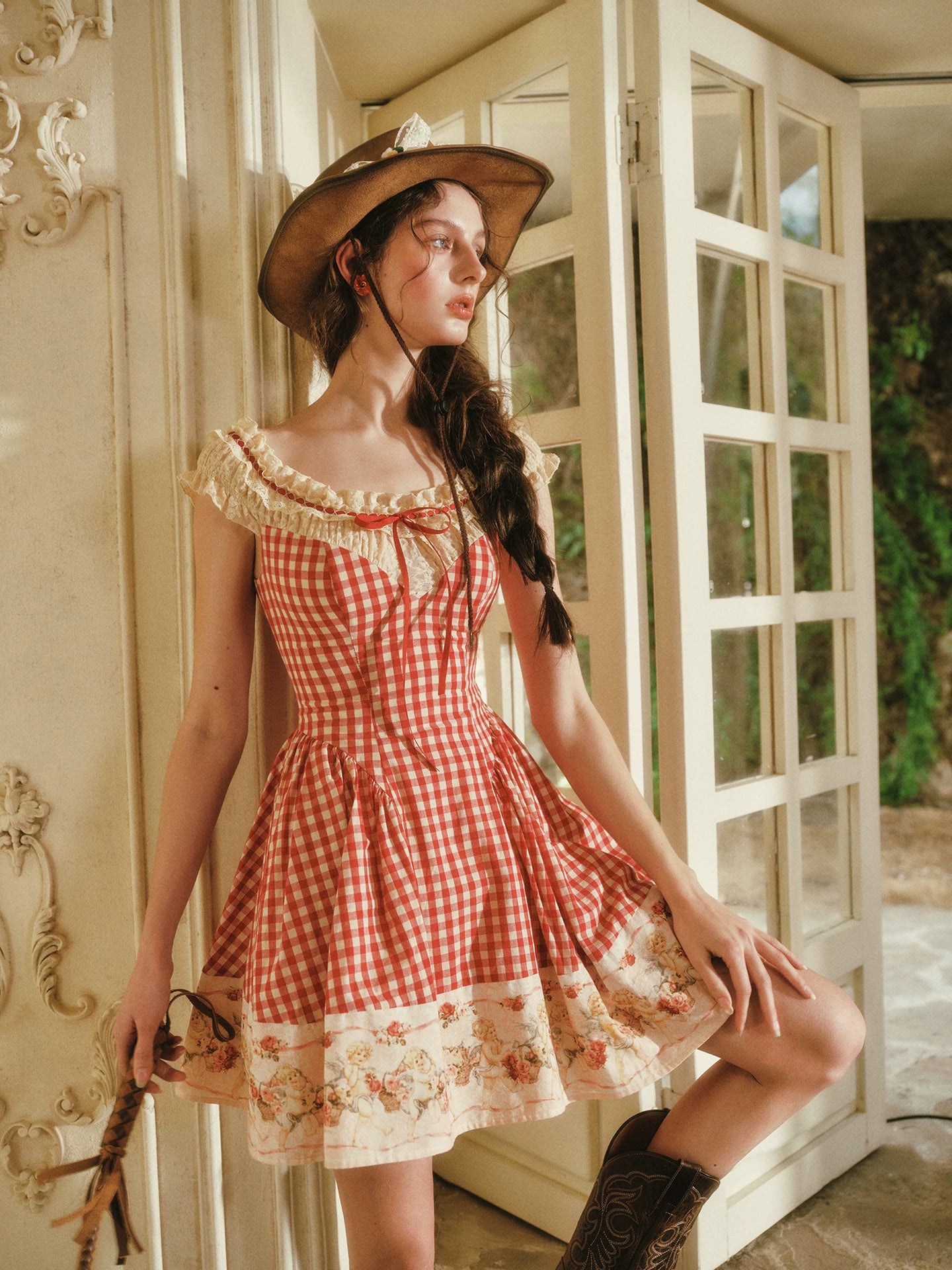 Gingham Lace Mini Dress